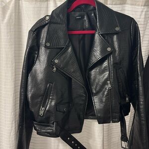 Aqua Croc Leather Moto Jacket